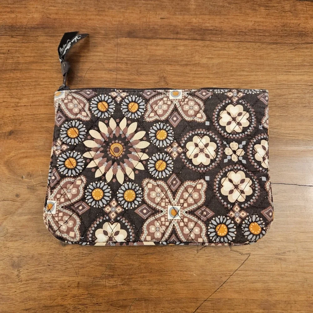 Vera Bradley Canyon Brown‎ Floral Small Zippered Pouch Retired Print Make Up Bag